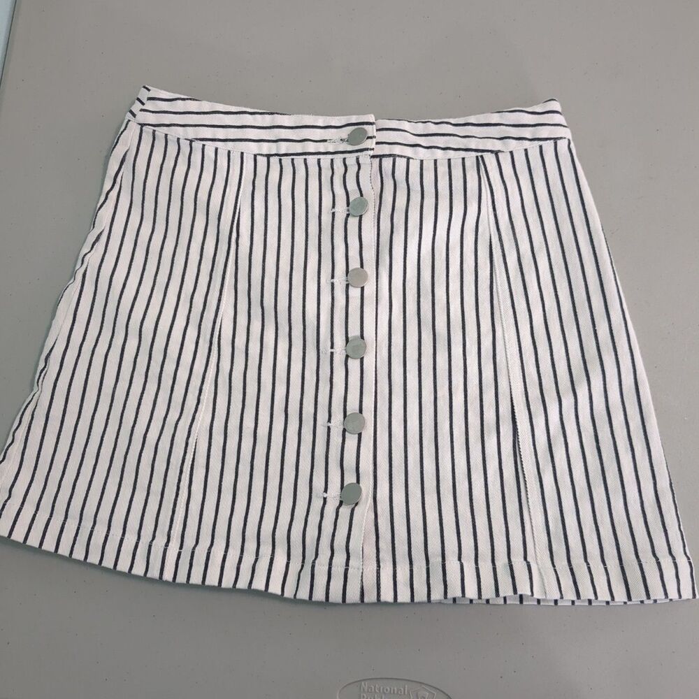 Altar'd State Mini Skirt Womens large White Black Striped Chambray Button Up